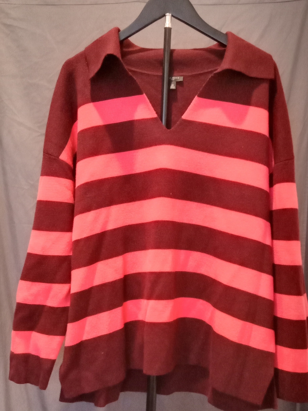 Talbots Striped Collar Sweater Burgundy And Pink Women's Size 2X